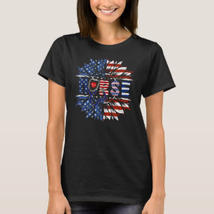 Camiseta Bandera estadounidense Sunflower Enferma la indepe