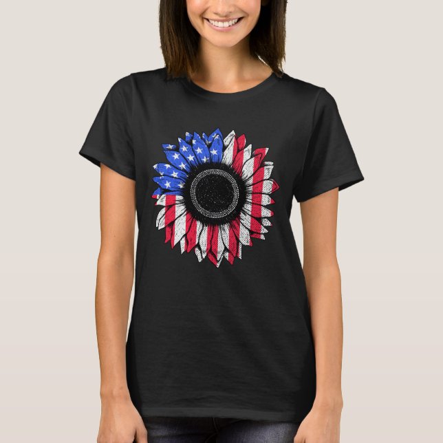 Camiseta Bandera estadounidense Sunflower Patriótica nortea (Anverso)