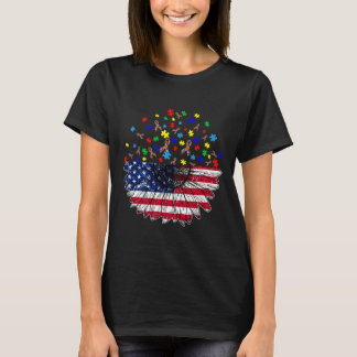 Camiseta Bandera Estadounidense Sunflower Y Autismo Desplom