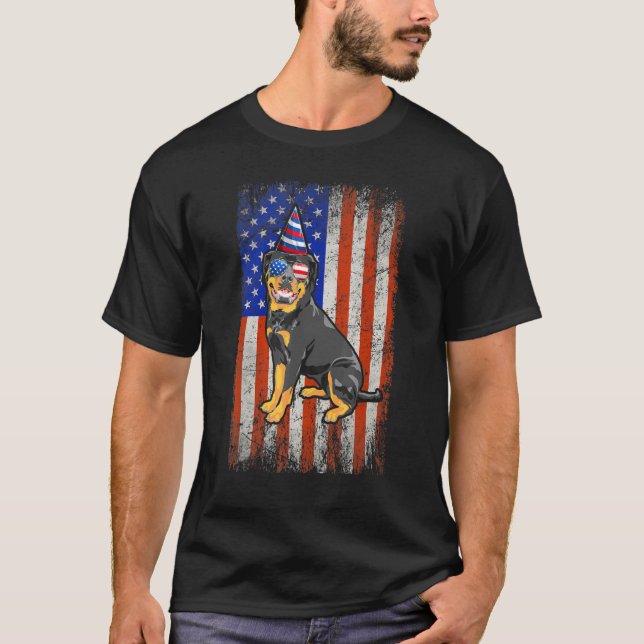 Camiseta Bandera estadounidense Sunglasse del Rottweiler Do (Anverso)
