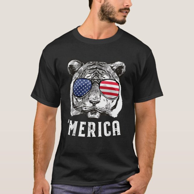 Camiseta Bandera estadounidense tigre 4 de julio Gafas de s (Anverso)