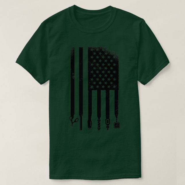 Camiseta Bandera estadounidense tijera barber tijera Comb T (Diseño del anverso)