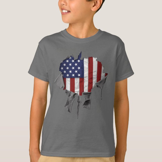 Camiseta Bandera estadounidense triturada, arrancada y rota (Anverso)