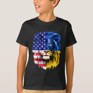 Camiseta Bandera estadounidense ucraniana Ucrania León Cara