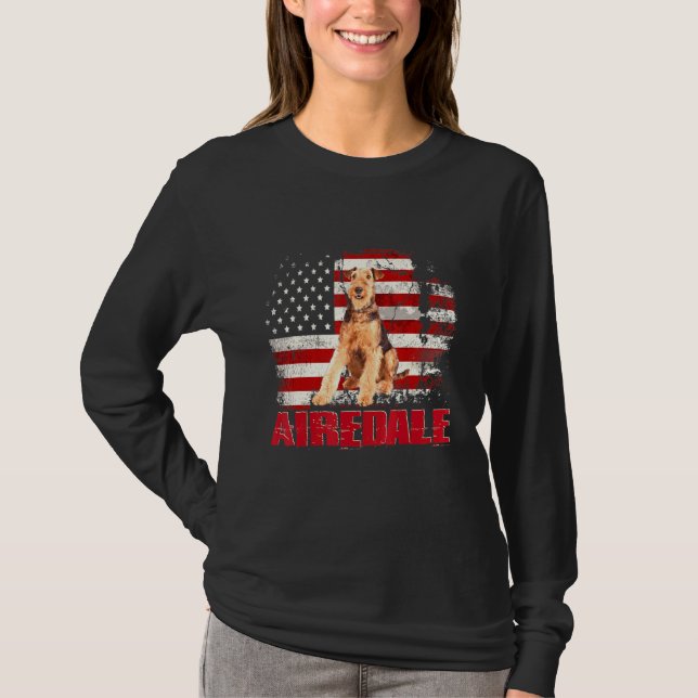 Camiseta Bandera estadounidense vintage Airedale Dog (Anverso)