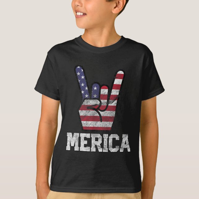 Camiseta Bandera estadounidense vintage de Merica Rock Rótu (Anverso)