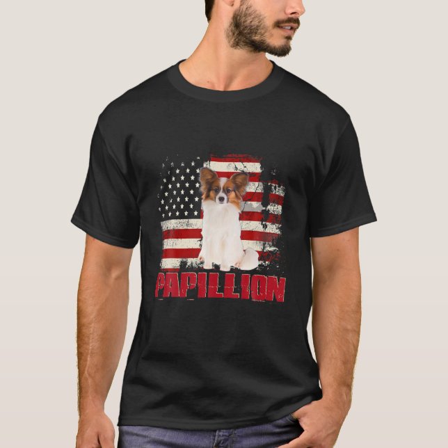 Camiseta Bandera estadounidense vintage Papillion Dog Lover (Anverso)