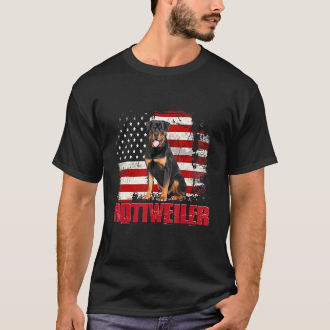 Camiseta Bandera estadounidense vintage Rottweiler Dog (Anverso)