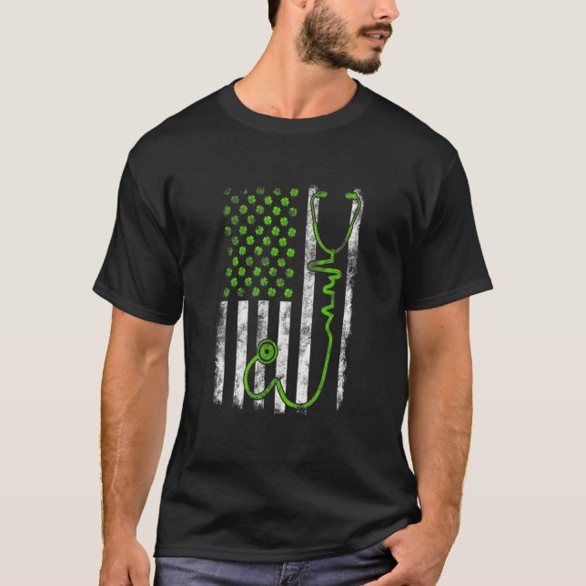 Camiseta Bandera estadounidense vintage Shamrock Patriótico (Anverso)