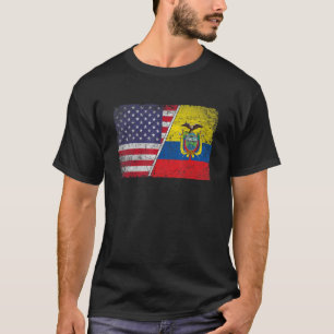 Camiseta Bandera estadounidense vintage y bandera ecuatoria
