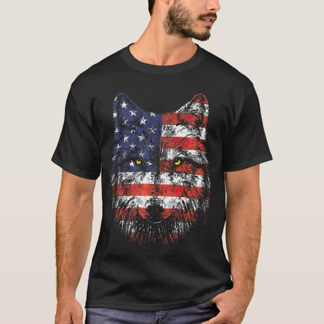 Camiseta Bandera estadounidense Wolf (Anverso)