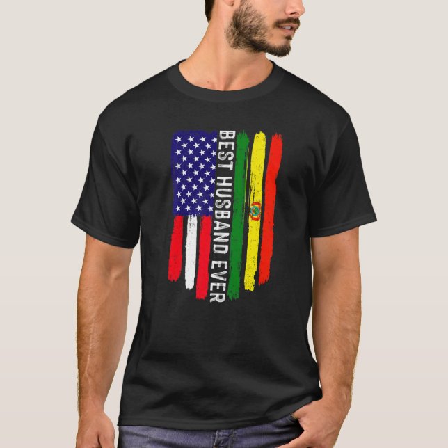Camiseta Bandera estadounidense y bandera boliviana mejor m (Anverso)