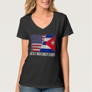 Camiseta Bandera estadounidense y Bandera cubana mejor madr