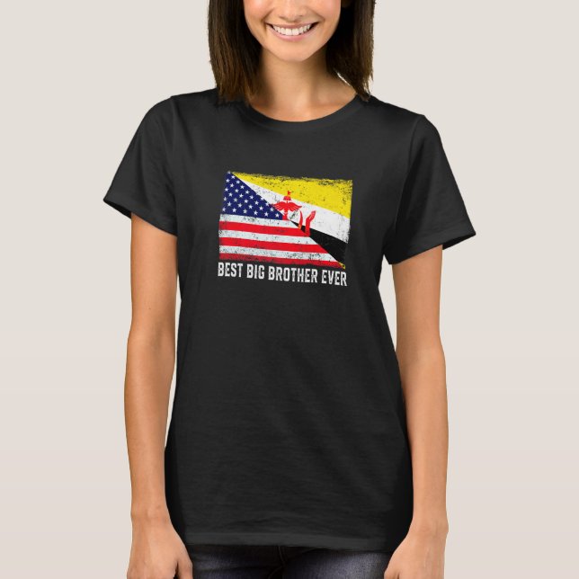 Camiseta Bandera estadounidense y bandera de Brunéi mejor h (Anverso)