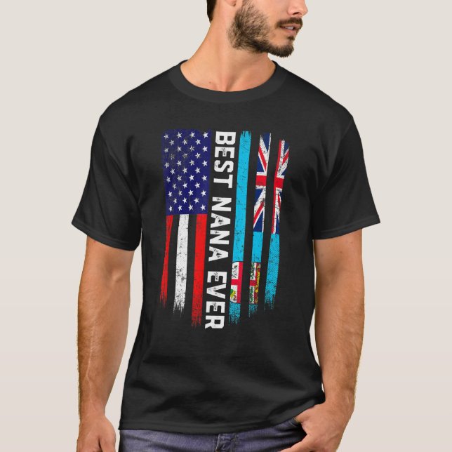 Camiseta Bandera estadounidense y bandera de Fiji mejor fam (Anverso)