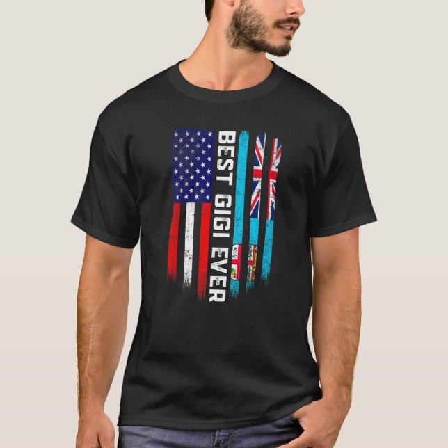 Camiseta Bandera estadounidense y bandera de Fiji mejor fam (Anverso)