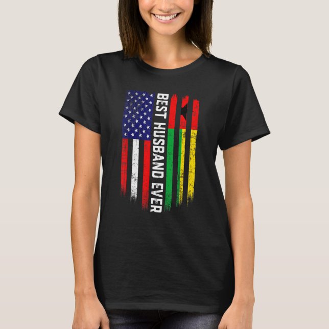 Camiseta Bandera estadounidense y bandera de Guinea Bissau  (Anverso)