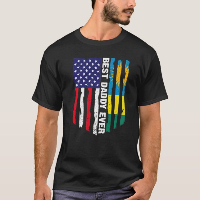 Camiseta Bandera estadounidense y bandera de Ruanda Mejor p (Anverso)