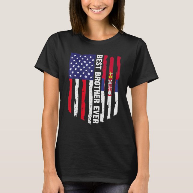 Camiseta Bandera estadounidense y bandera de Serbia Mejor H (Anverso)