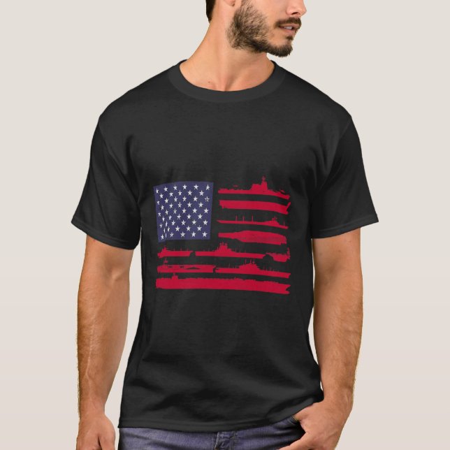 Camiseta Bandera estadounidense y barcos navales - Ejército (Anverso)