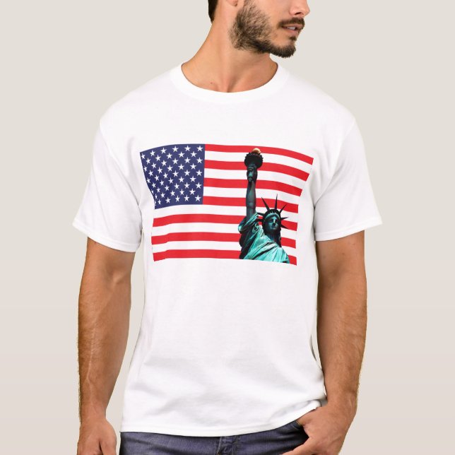 Camiseta Bandera estadounidense y estatua de la libertad (Anverso)