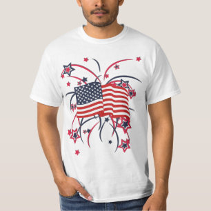 Camiseta Bandera estadounidense y fuegos artificiales
