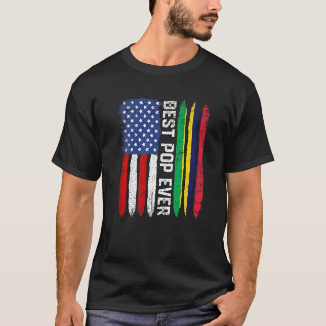 Camiseta Bandera estadounidense y la bandera de Mauricio me (Anverso)