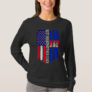 Camiseta Bandera estadounidense y mejor abuela de Camboya