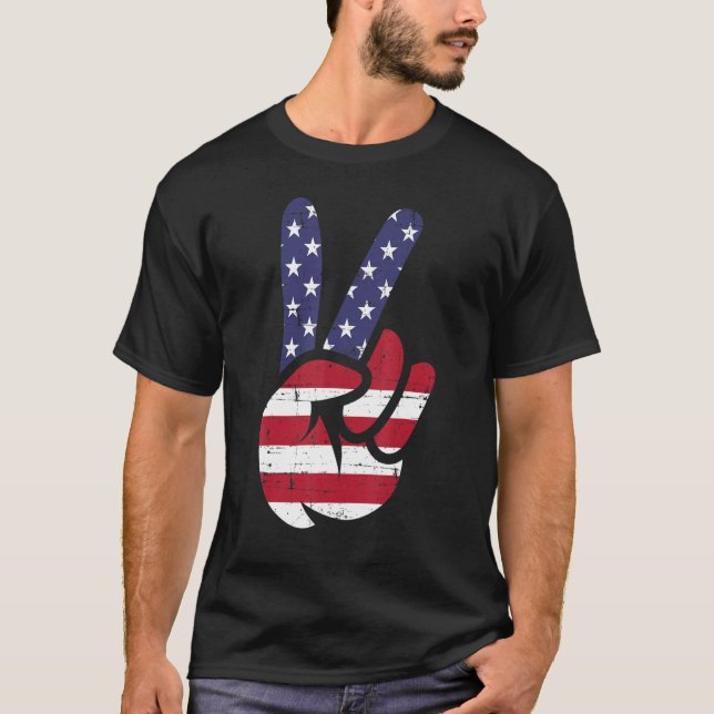 Camiseta Bandera estadounidense y signo patriótico de paz a (Anverso)
