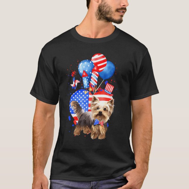 Camiseta Bandera Estadounidense Yorkie Dog Merica 4 De Juli (Anverso)