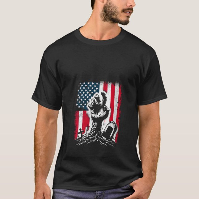 Camiseta Bandera estadounidense zombie patriótica estadouni (Anverso)