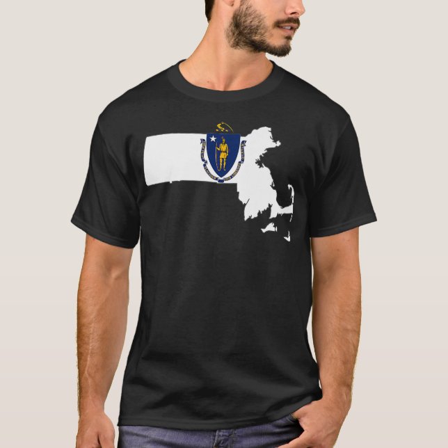 Camiseta Bandera estatal de Massachusetts dentro del mapa d (Anverso)