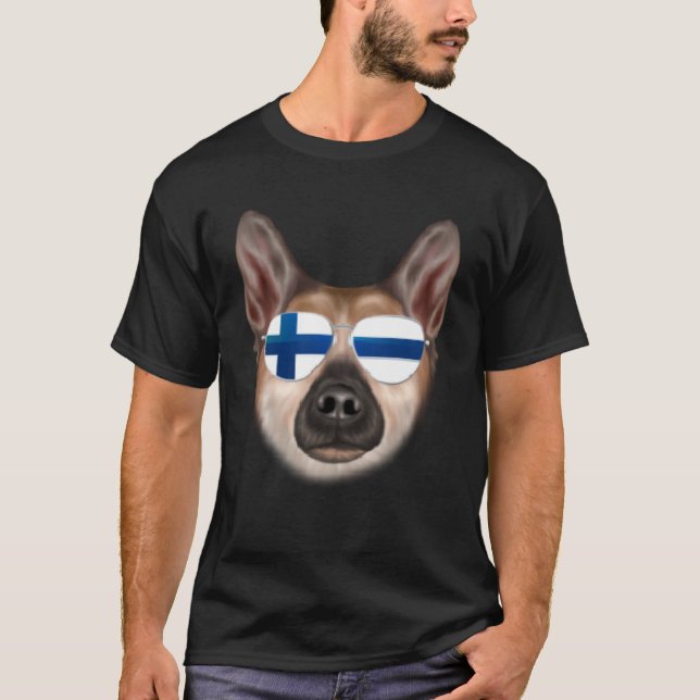 Camiseta Bandera finlandesa Bolsillo noruego Buhund Dog Fin (Anverso)