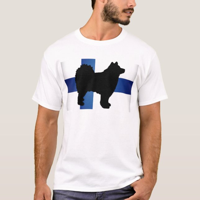 Camiseta bandera finlandesa de la silueta del lapphund (Anverso)