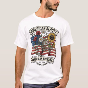 Camiseta Bandera floral de belleza americana patriótica