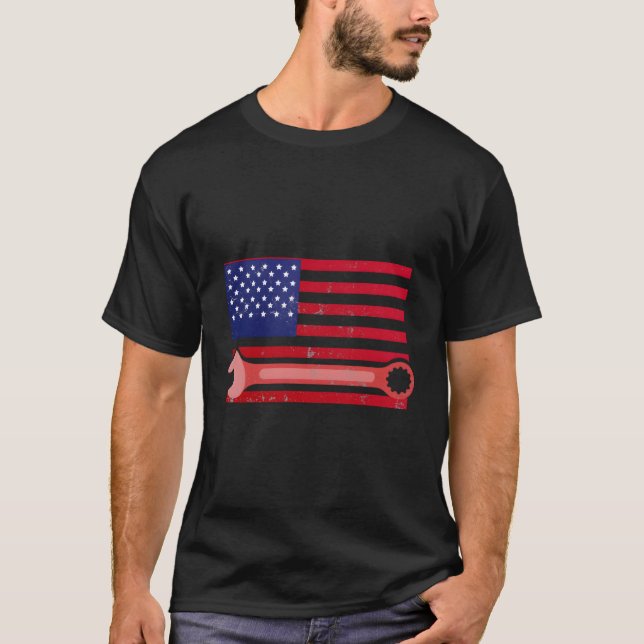 Camiseta Bandera Francesa Americana Para Mecánica (Anverso)