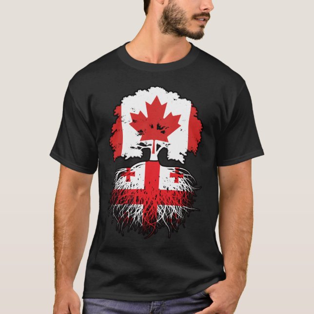 Camiseta Bandera georgiana canadiense de raíces de árbol en (Anverso)