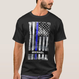 Camiseta Bandera gruesa de la línea azul delgada nombre cam