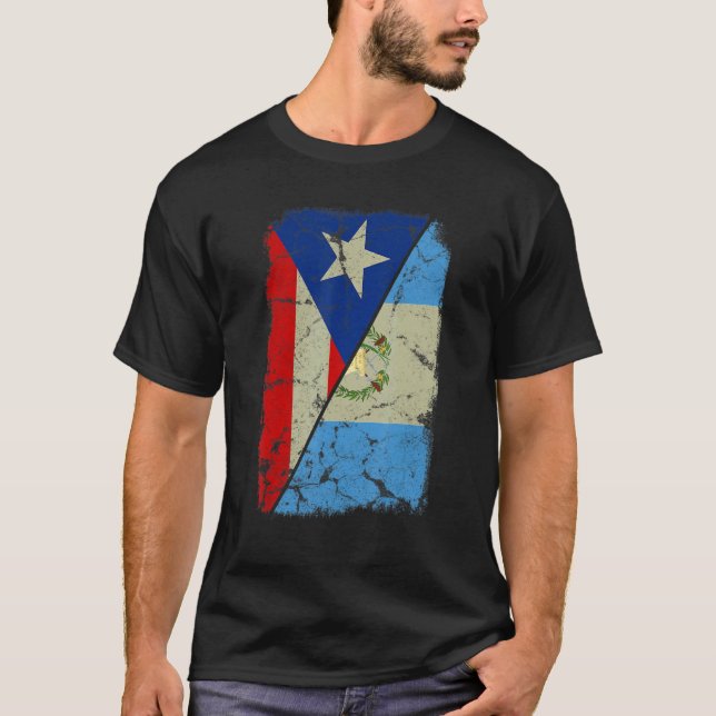 Camiseta Bandera guatemalteca y puertorriqueña juntan fans  (Anverso)