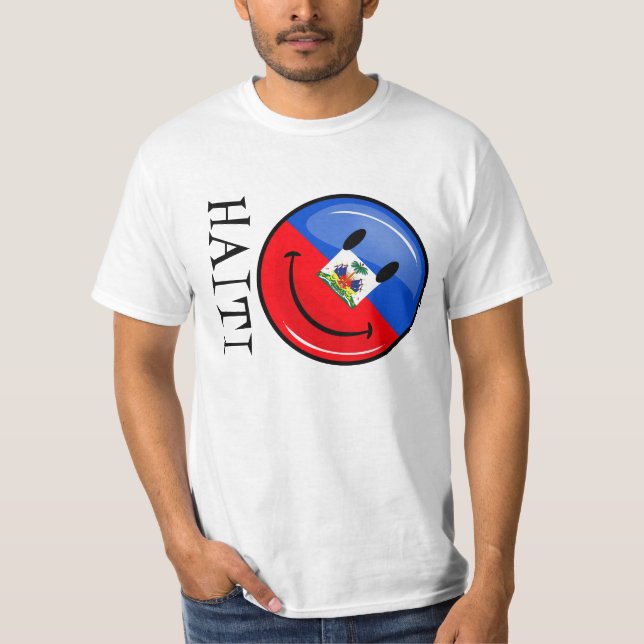 Camiseta Bandera haitiana sonriente redonda brillante (Anverso)