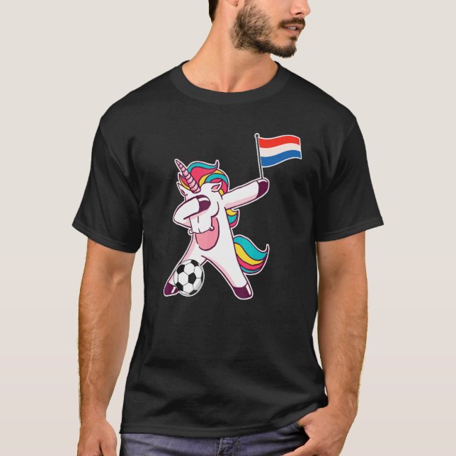 Camiseta Bandera holandesa neerlandesa Dabbing Unicorn (Anverso)