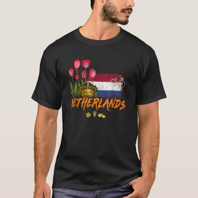 Camiseta Bandera holandesa vintage y Tulip neerlandés (Anverso)