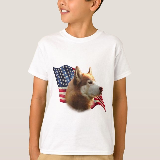 Camiseta Bandera Husky Siberiana (roja) (Anverso)