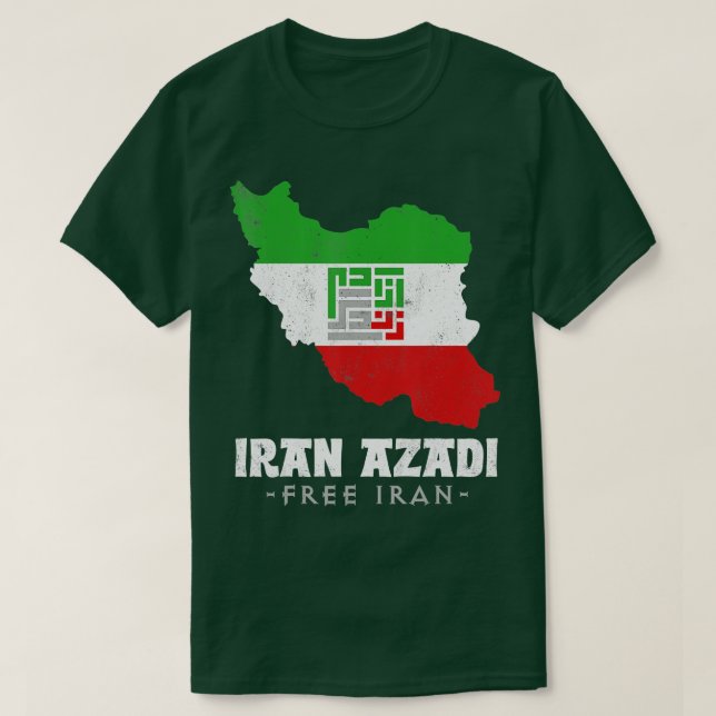 Camiseta Bandera iraní, Irán mapea IRÁN AZADI Liberar Irán, (Diseño del anverso)