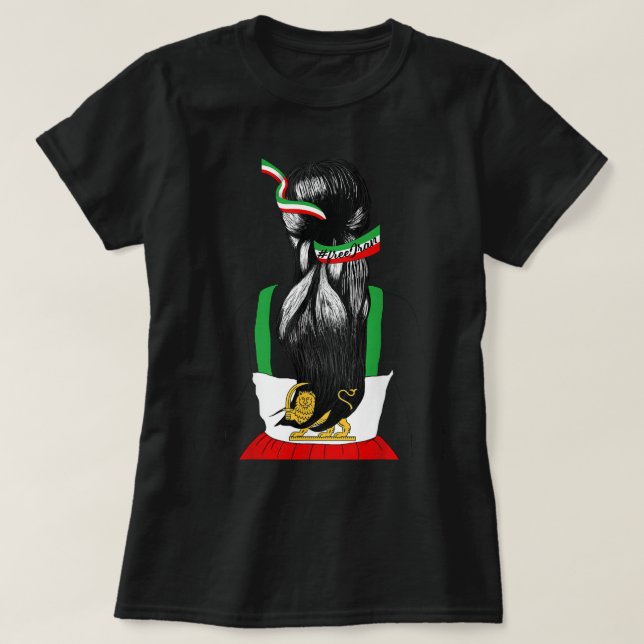 Camiseta Bandera iraní Mujeres de apoyo de cabello a Irán L (Diseño del anverso)