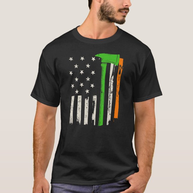 Camiseta Bandera irlandesa estadounidense de bomberos y hac (Anverso)