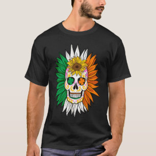 Camiseta Bandera Irlandesa Girasol Floral Azúcar Skull St P