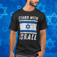 Bandera israelí azul y blanca, de pie con Israel