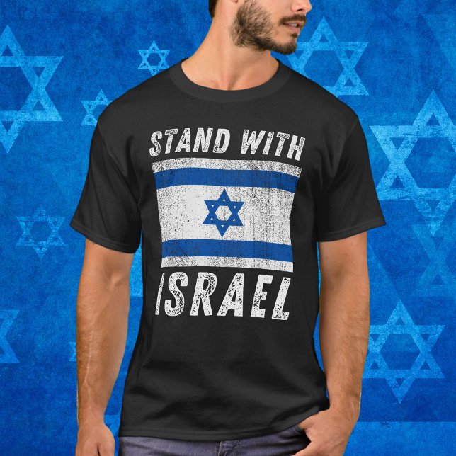 Camiseta Bandera israelí azul y blanca, de pie con Israel (Subido por el creador)