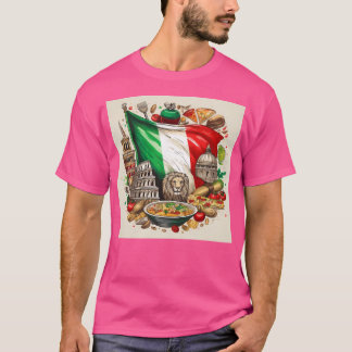 Camiseta Bandera Italiana Con Lugares De Interés Y Ilustrac